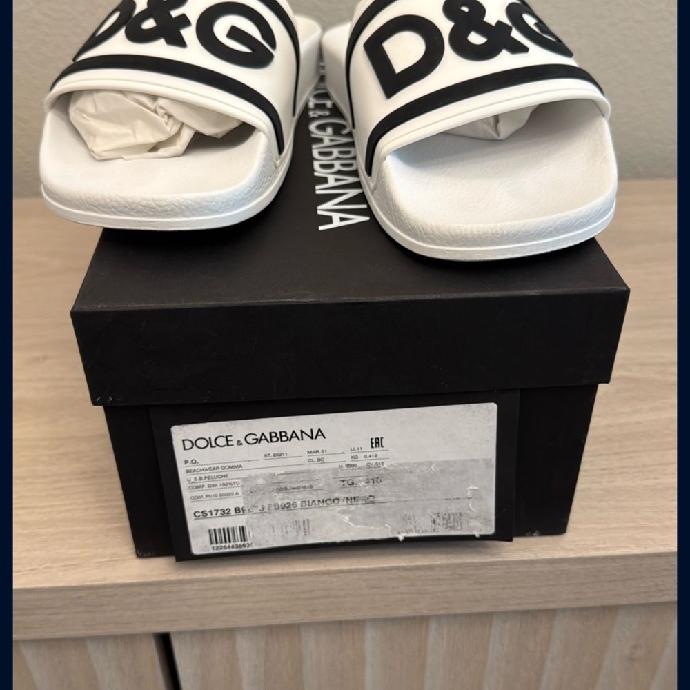 Dolce & Gabbana White and Black Slide Sandals